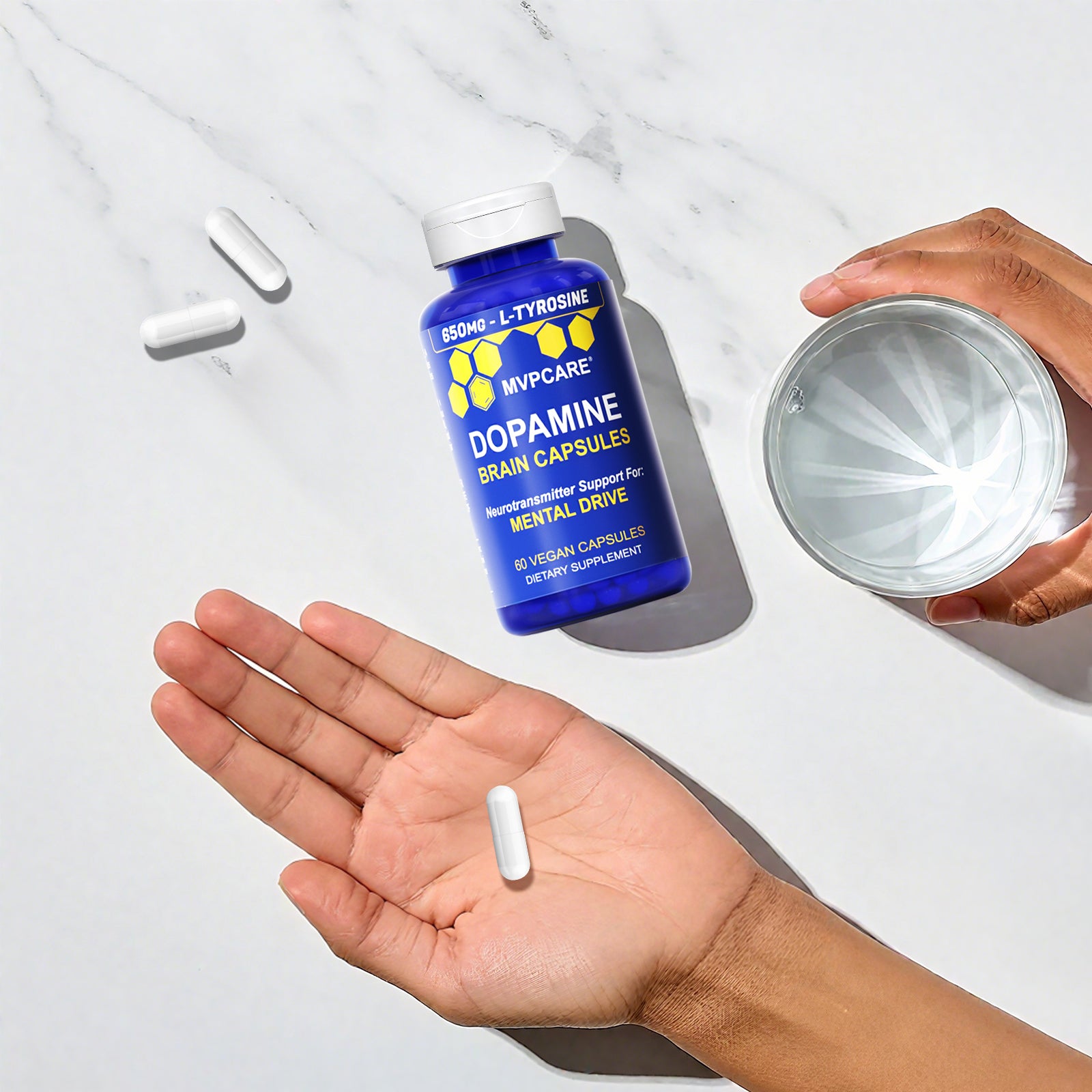 Mvpcare Dopamine Brain Power Cápsulas - suplemento de L-tirosina de 650 mg