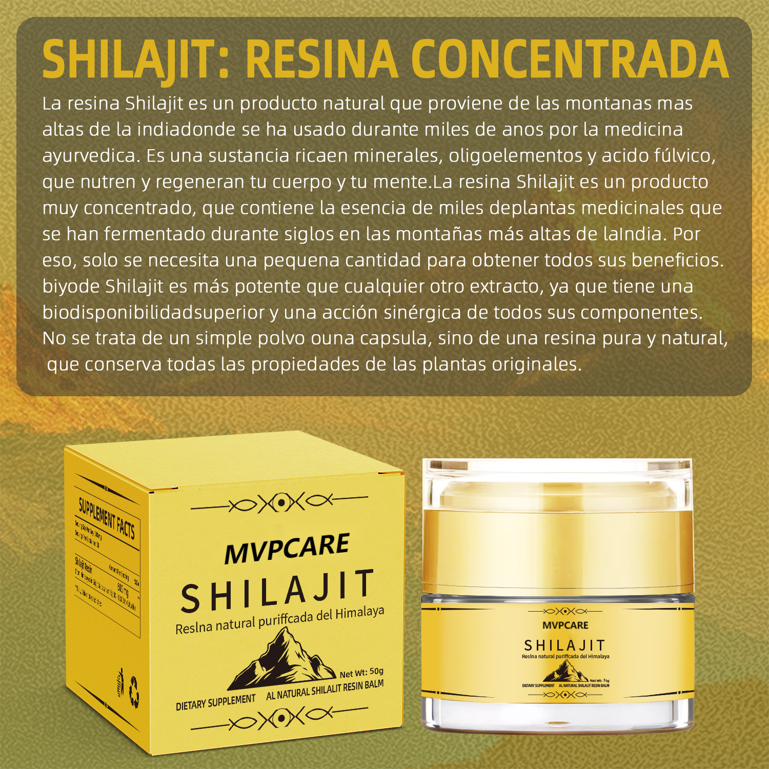Resina De Shilajit Natural Pura Sol Dorado Orgánica Del Himalaya 30ml