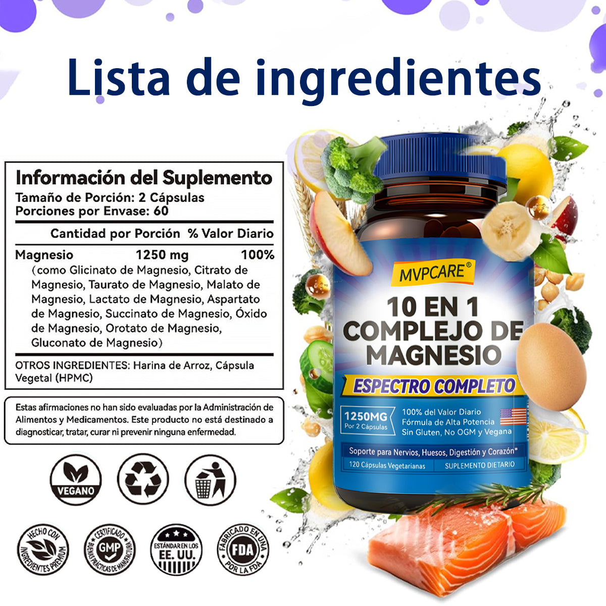 10 en 1 Complejo de magnesio 1250 mg